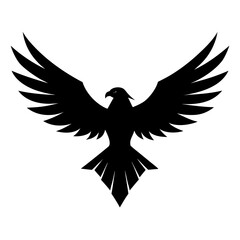 Black eagle silhouette with wings spread isolated on white background