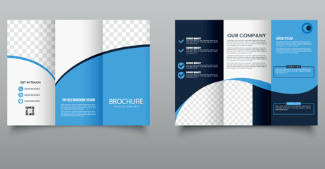 Blue Corporate business trifold brochure template. Professional tri fold brochure vector design.