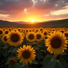Fototapeta premium Field of blooming sunflowers 
