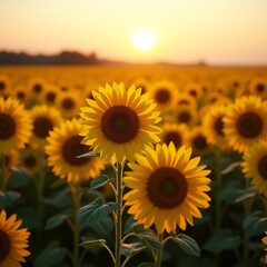 Obraz premium Field of blooming sunflowers 
