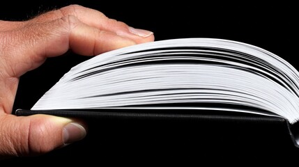 Hand Holding a Blank Book Page Turning in Darkness Creating Mystery and Anticipation for Creative Writing