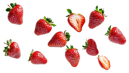 PNG Fresh strawberries flying in the air strawberry isolated fruit.