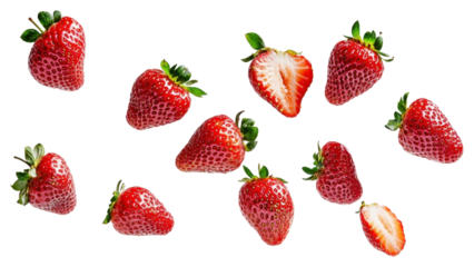 PNG Fresh strawberries flying in the air strawberry isolated fruit.