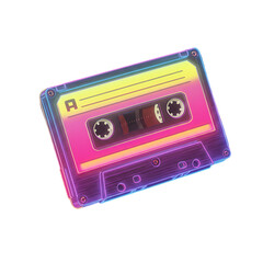 Obraz premium Neon Cassette Tape Illustration On Isolated Transparent Background