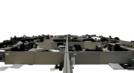 Office Illustration Of Working Cubicles And Employees On A Transparent Background