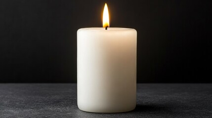 White Candle with Flame on Dark Background for Peaceful Atmosphere and Relaxation in Meditation or Spa Settings
