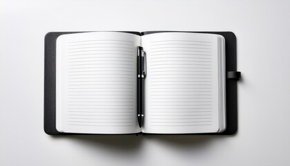 open daily mindfulness journal with black pen on white minimalist open lined notebook with a black pen on clean white background concept of journaling planning or mindfulness writing