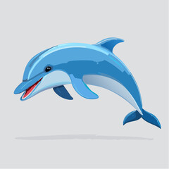 Obraz premium Cartoon Dolphin Illustration with Blue and White Colors on a Plain Background