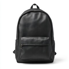 Naklejka premium Black faux leather backpack with front zipper pocket and side pockets accessory