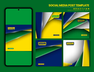 Brazil independence day. Set of carousel post with geometric shape with shadow in blue green yellow