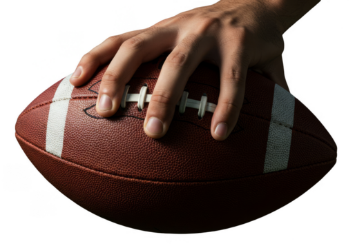 Photo of Hand Gripping Football on Black Background