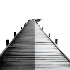 Monochrome Perspective Wooden Bridge Illustration On Transparent Black Background