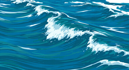 Pixelated Ocean Wave Illustration With Pixel Art Blue Water And White Foam