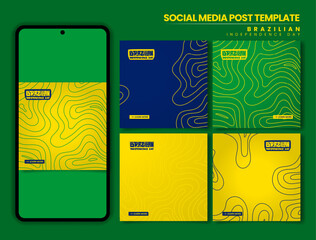 Brazil independence day. set of carousel post design with abstract fluid line art background