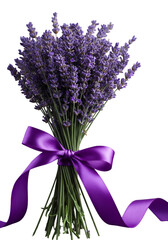 Isolated PNG Photo Of A Lavender Bouquet With Purple Ribbon On Transparent Background