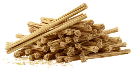 Stack of natural beige fiber sticks wood like texture