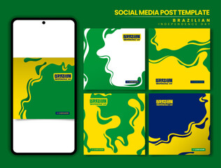 Brazil independence day. set of carousel post design with flat smoke background design