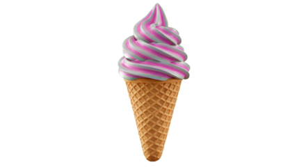 Realistic 3D Illustration of a Swirled Pink and Purple Ice Cream Cone