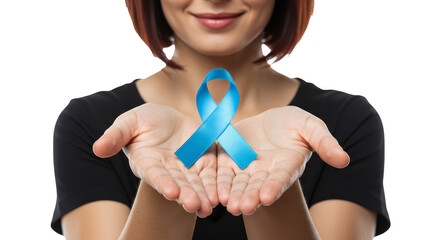 Photo of Woman Hands Holding Blue Awareness Ribbon