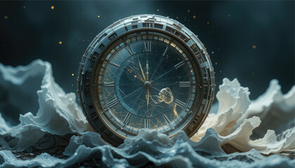 This vintage illustration captures Prague's astronomical clock at night, a celestial wheel of time, zodiac symbols, and ancient design under a starlit sky