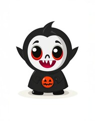 A playful vampire character with big expressive eyes is ready for Halloween