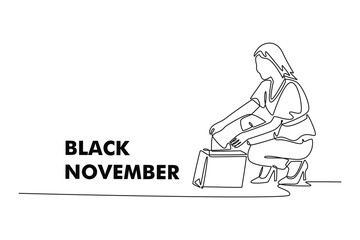 Black November concept. Single line draw design. Vector graphic illustration
