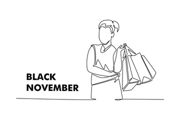 Black November concept. Single line draw design. Vector graphic illustration
