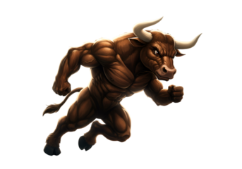 Muscular Running Bull Illustration Showing Power Against Transparent Background