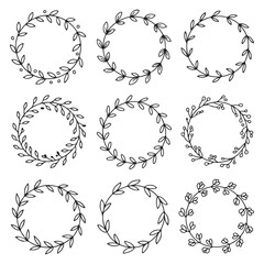 Delicate floral wreaths and circular leafy borders leaves