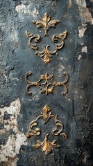Detailed Ornamental Pattern on Distressed Wall Surface