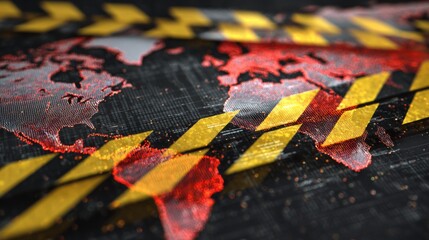 World Map with Caution Tape – Global Risk Alert