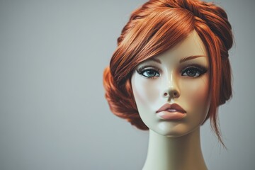 Mannequin with elegant hairstyle under studio lighting