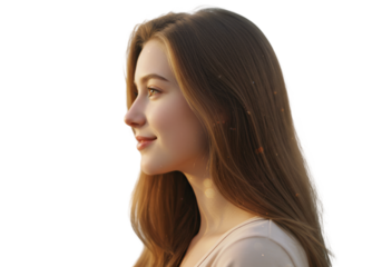 Portrait Of A Smiling Young Woman Profile View With Soft Lighting
