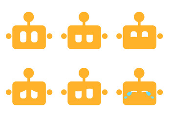 Set of robot emoji icons. Vector chatbot avatars with different emotions.