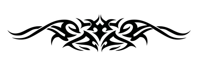 Fototapeta premium tattoo.A symmetrical black and white tribal art pattern features a central diamond with intricate geometric lines,