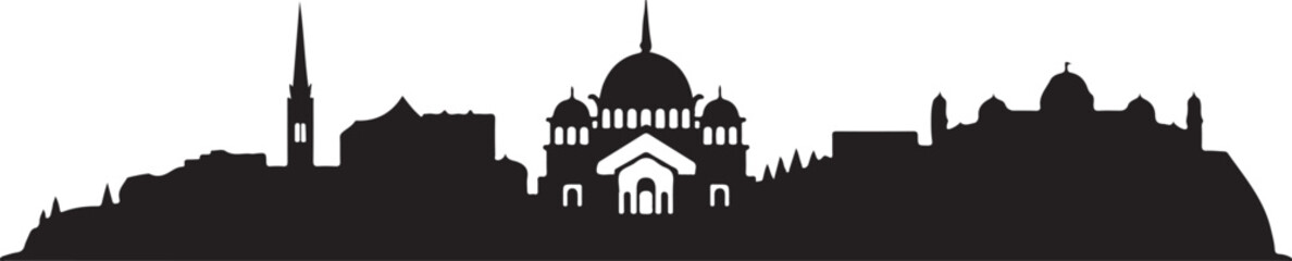 Belgrade Skyline Silhouette Saint Sava Temple Kalemegdan Fortress Eastern European City Vector on White Background