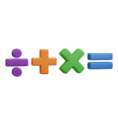 Fototapeta premium Brightly colored 3D math symbols division plus multiplication and equals signs offer endless educational and design possibilities