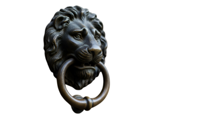Realistic Illustration Of A Lion Door Knocker On Isolated Black Background