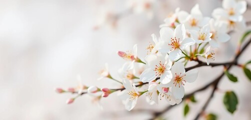 Delicate white blossoms on a soft, blurred white background,  purity,  beauty
