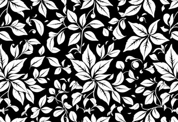 Elegant black and white seamless foliage pattern, classic ornate texture,  ornament,  arabesque