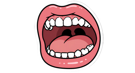 Naklejka premium Pixel Art Illustration Of An Open Mouth With Teeth And Tongue On Black