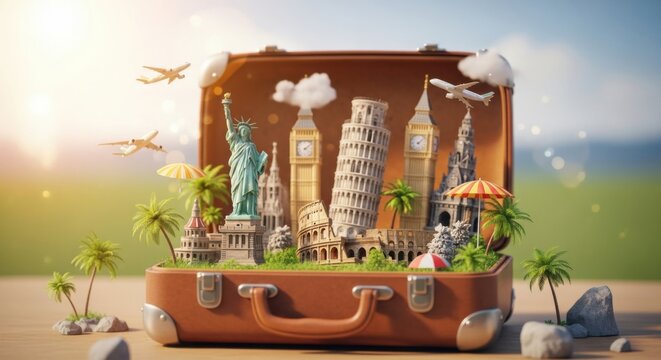 Discover the World's Iconic Landmarks Packed Inside an Open Suitcase