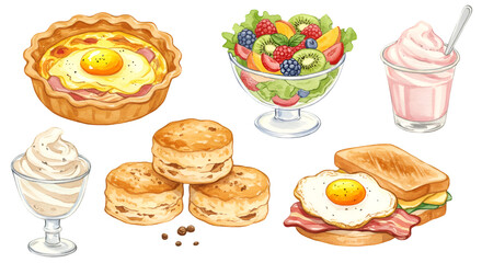 Pixel Art Illustration of Various Breakfast Foods with Transparent Background