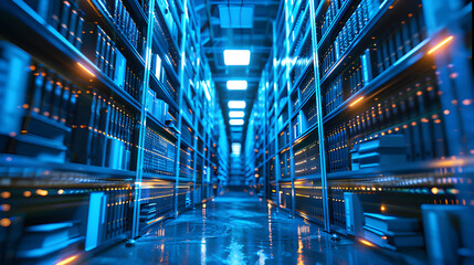 Cloud storage library shelves with books. Library information data management library warehouse. Modern library resources virtualization. Traditional library books data storage  center