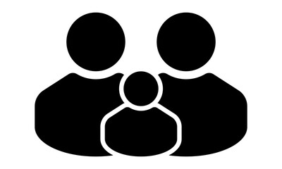 Family Icon Silhouette. Simple black pictogram showing a parent couple with a child. Minimalistic symbol of family, parents and children. Ideal for apps, infographics, and signs.