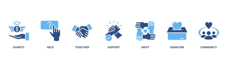 Volunteering banner web icon vector illustration concept for volunteer aid assistant with icon of charity, help, together, support, unity, donation, and community