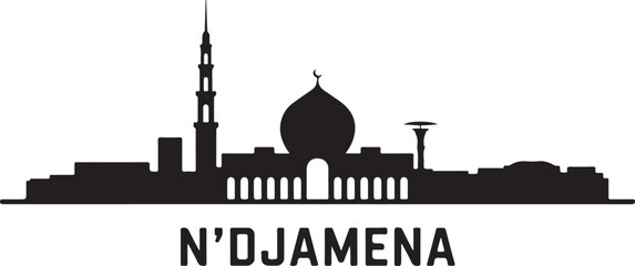N’Djamena Skyline Silhouette Grand Mosque City Outline Chadian Capital Vector Design on White Background