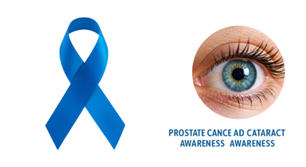 Prostate And Cataract Awareness Illustration Featuring Blue Ribbon And Eye