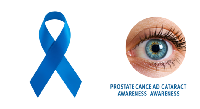 Prostate And Cataract Awareness Illustration Featuring Blue Ribbon And Eye