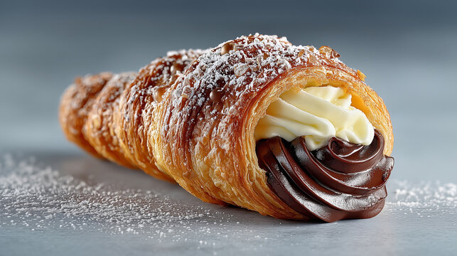 Delicious Italian Cannoli with Chocolate and Vanilla Cream. This image is perfect for bakery promotions, menu design, food blogs, and Italian dessert features.